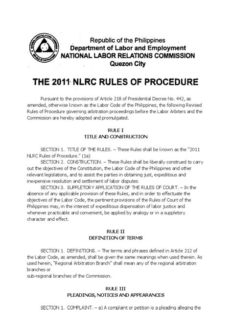 THE 2011 NLRC RULES OF PROCEDURE :: CHAN ROBLES .